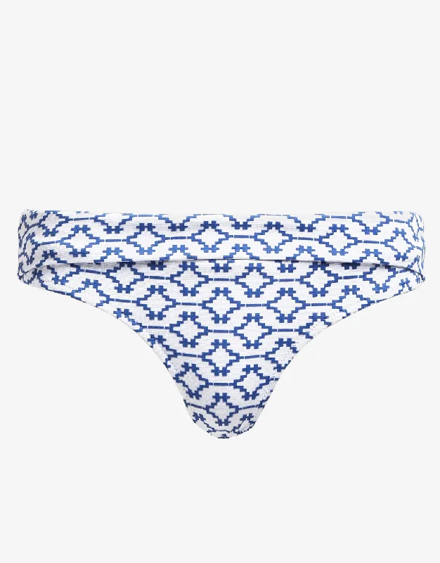 Mykonos Fold Over Bikini Pant - Blue and White