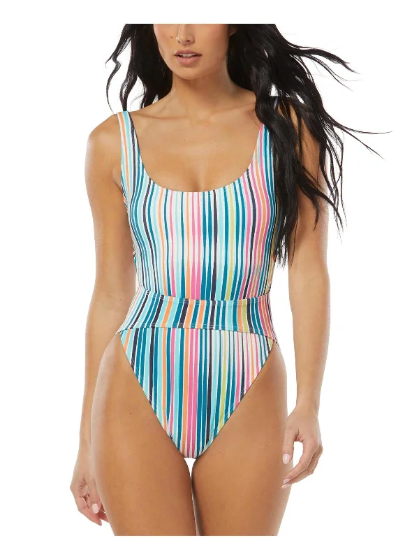 Womens Striped Cut-Out One-Piece Swimsuit