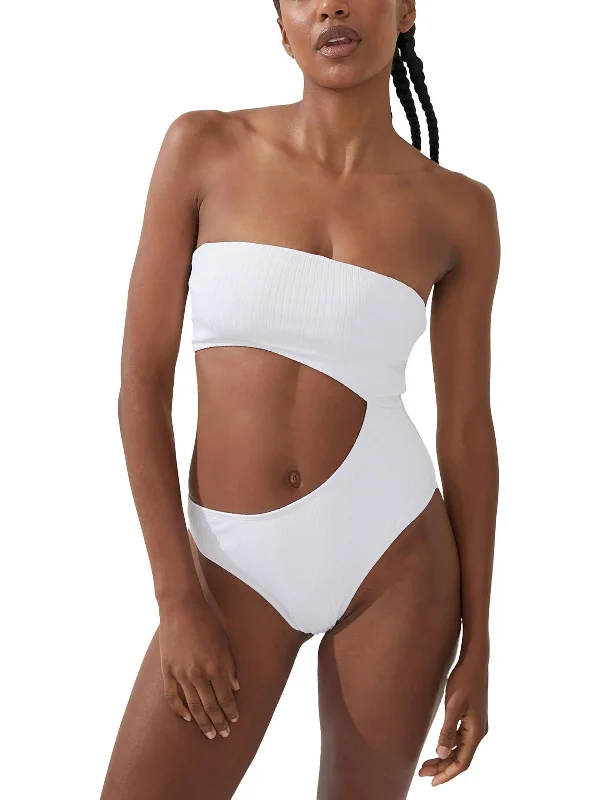 Womens Ribbed Removable Straps One-Piece Swimsuit