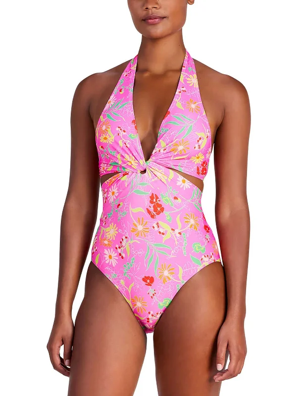 Womens Floral Cut-Out One-Piece Swimsuit