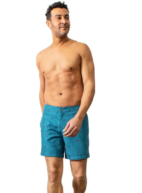 BOTO HYBRID SWIM SHORTS 6.5" TEAL SHARKS