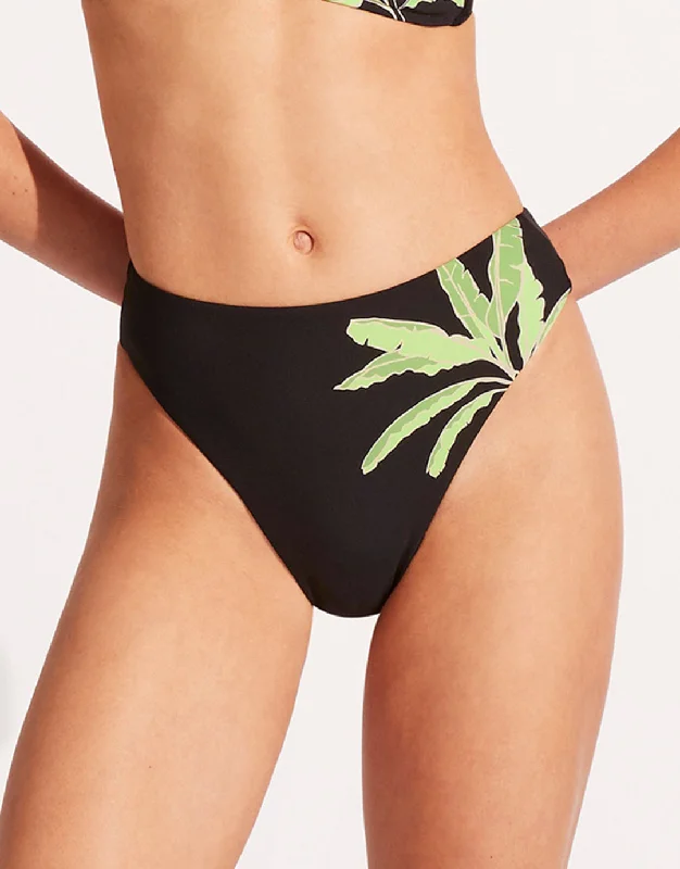 Palm Paradise High Rise Bikini Pant - Black