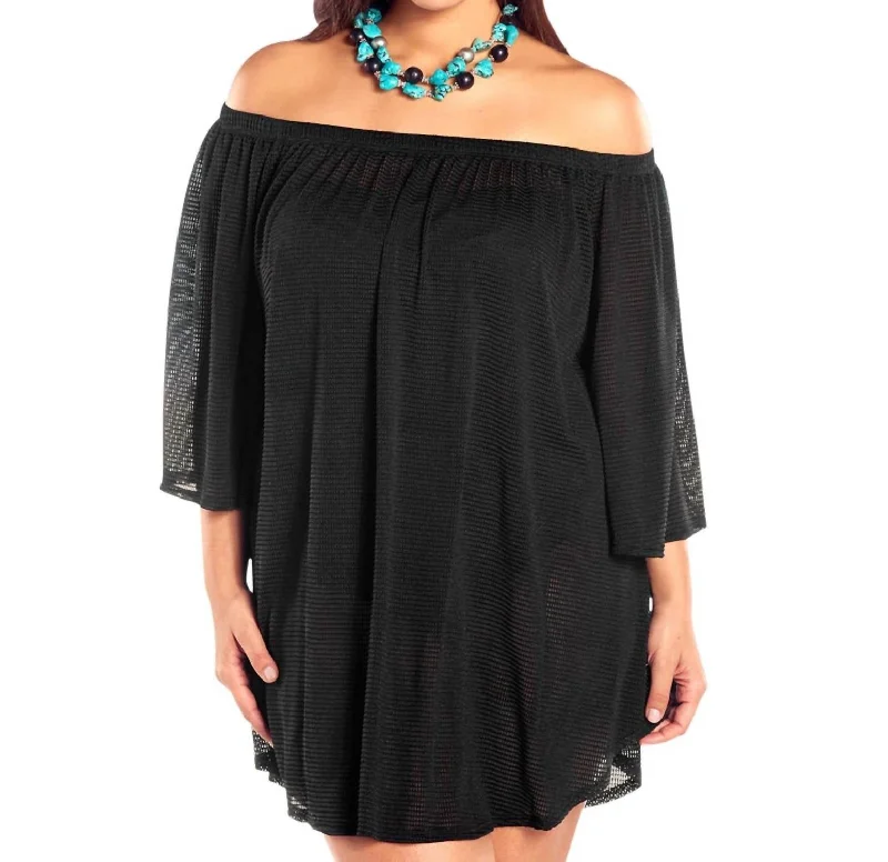 Plus Size Off The Shoulder Cover Up Tunic In Afm Black