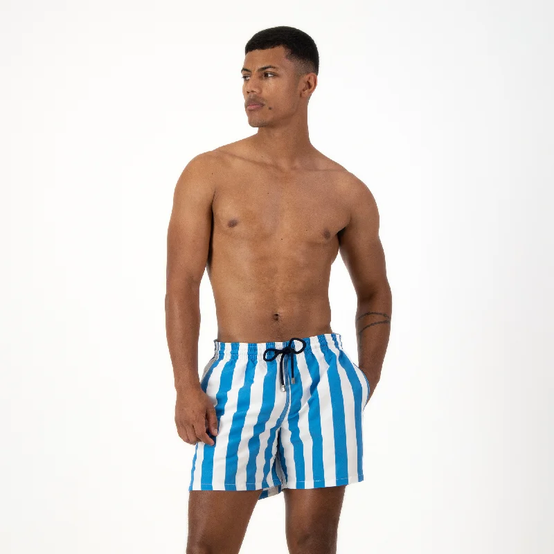 Mid-length Swim Shorts | Stripes / Blue