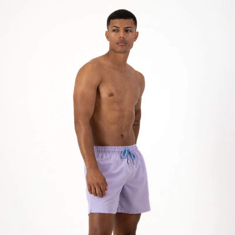 Mid-length Swim Shorts | Plain Embroidery / Lilac