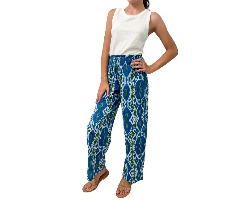 Pull On Beach Pants In Turq Ikat