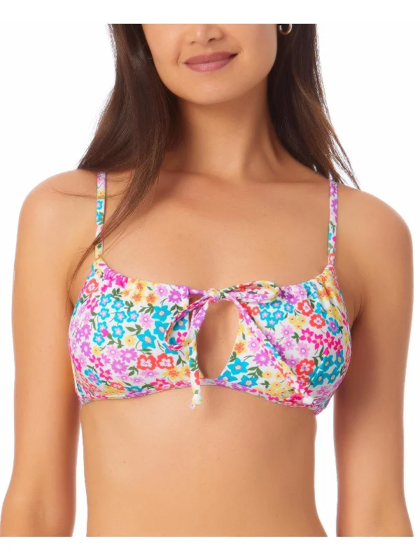 Womens Floral Print Knot-Front Bikini Swim Top