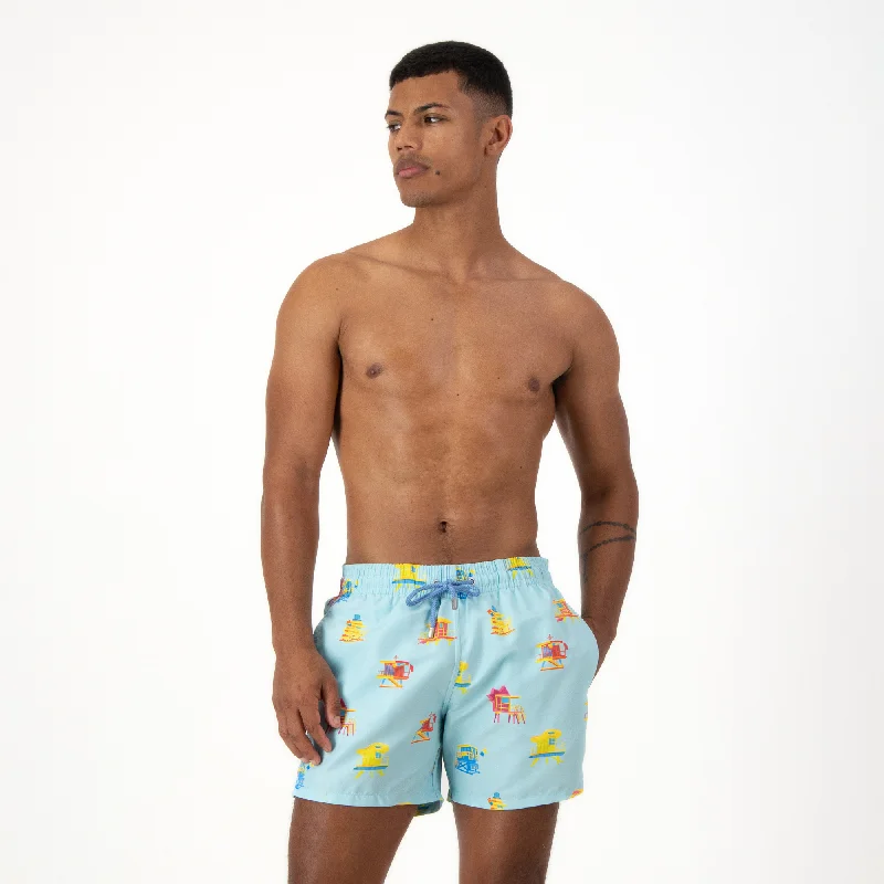 Mid-length Swim Shorts | Miami Huts / Baby Blue