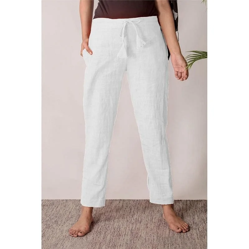 Women White Khadi  Yoga Pants