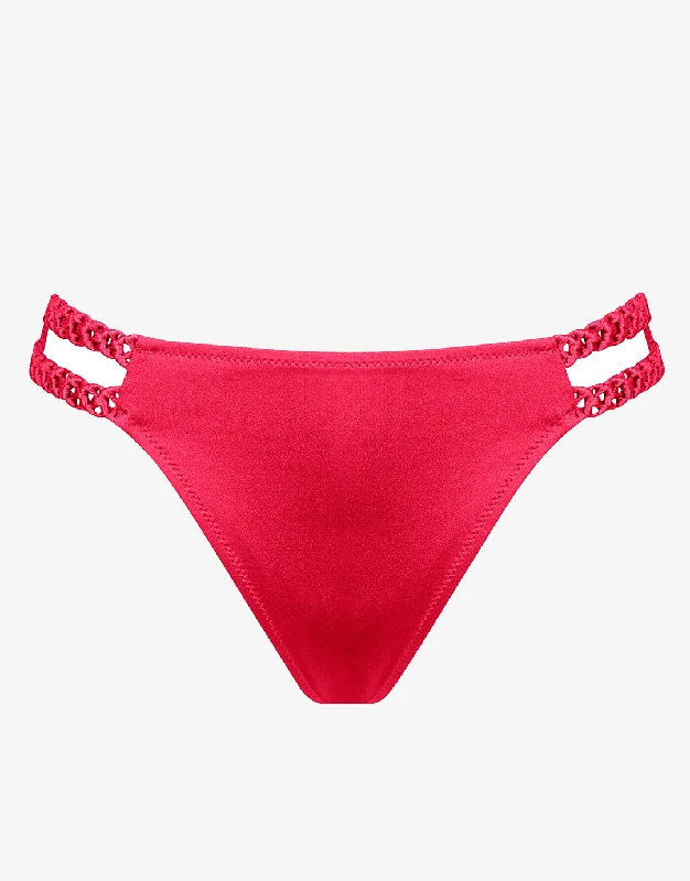 Macrame Love Double Strap Bikini Pant - Luscious Red