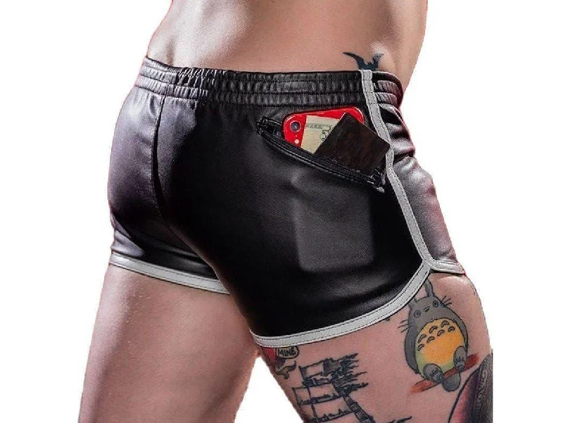 Gay Gym Shorts | CIOKICX Faux Leather Pocket Gym Shorts