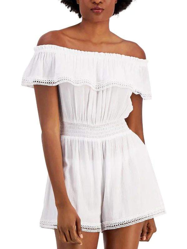 Juniors Womens Ruffled Off-the-shoulder Cover-Up