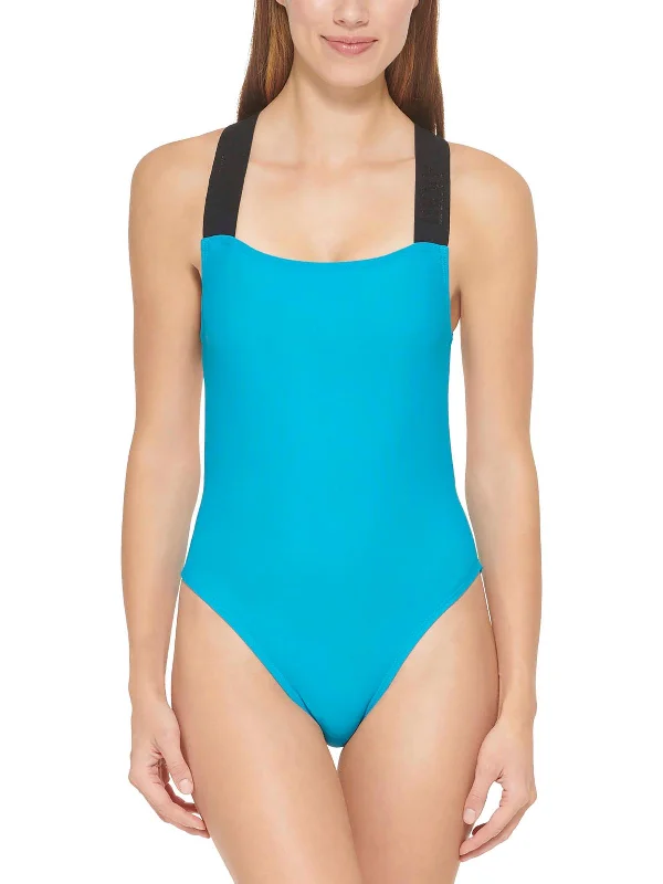 Womens Logo Cross-Back One-Piece Swimsuit