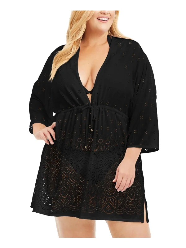 Plus Womens Plunging Tunic Swim Top Cover-Up