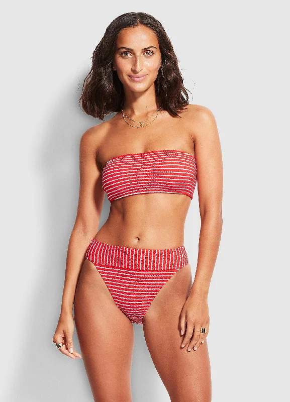 Seaside Stripe Banded Hi Rise Pant - Chilli Red