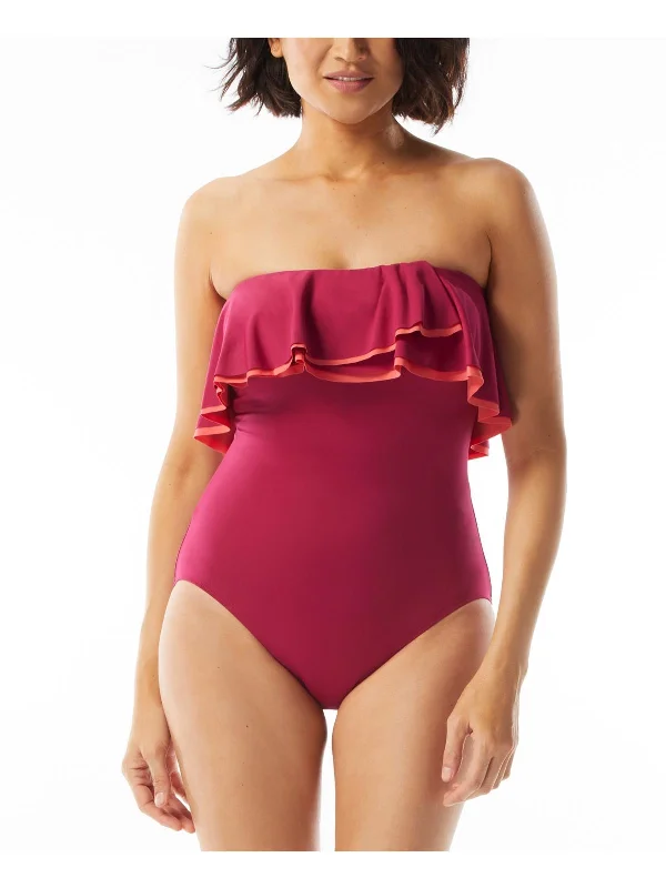 Agate Womens Ruffled Tummy Control One-Piece Swimsuit