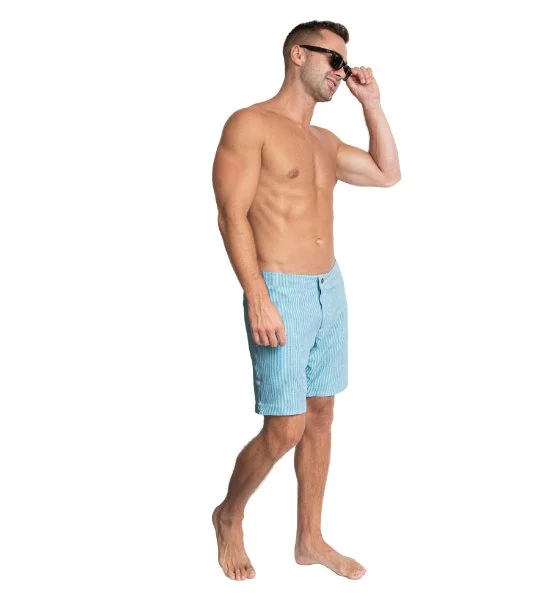 BOTO TEAL STRIPES HYBRID SWIM SHORT - 8.5"