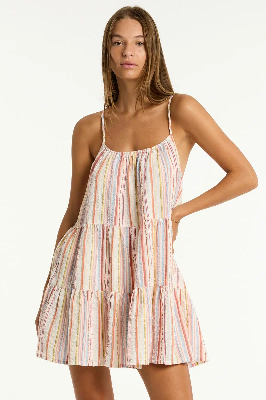 Boho Stripe Tie Back Short Sundress