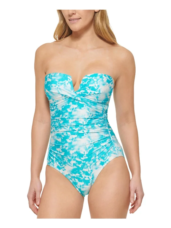 Womens Printed V-Notch One-Piece Swimsuit