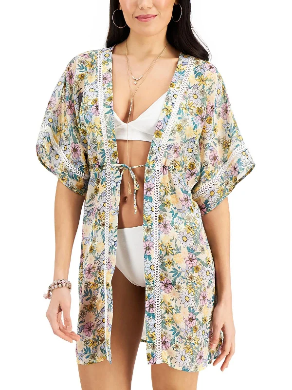 Juniors Womens Crochet Trim Kimono Cover-Up