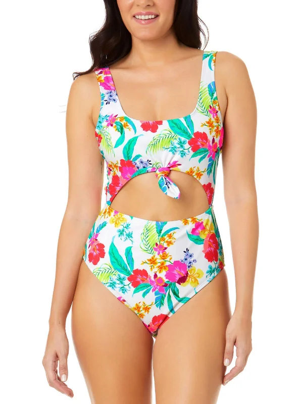 Juniors Womens Cut-Out Knot-Front One-Piece Swimsuit