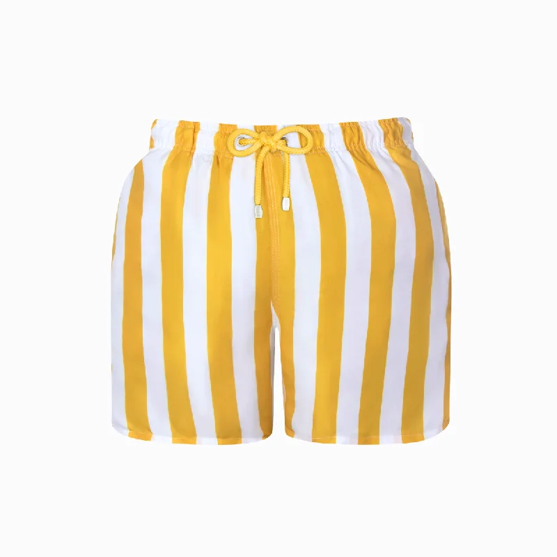 Mid-length Swim Shorts | Stripe / Yellow