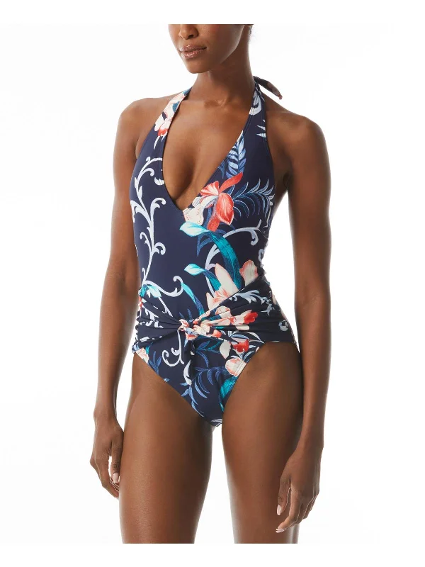 Womens Floral V-Neck One-Piece Swimsuit