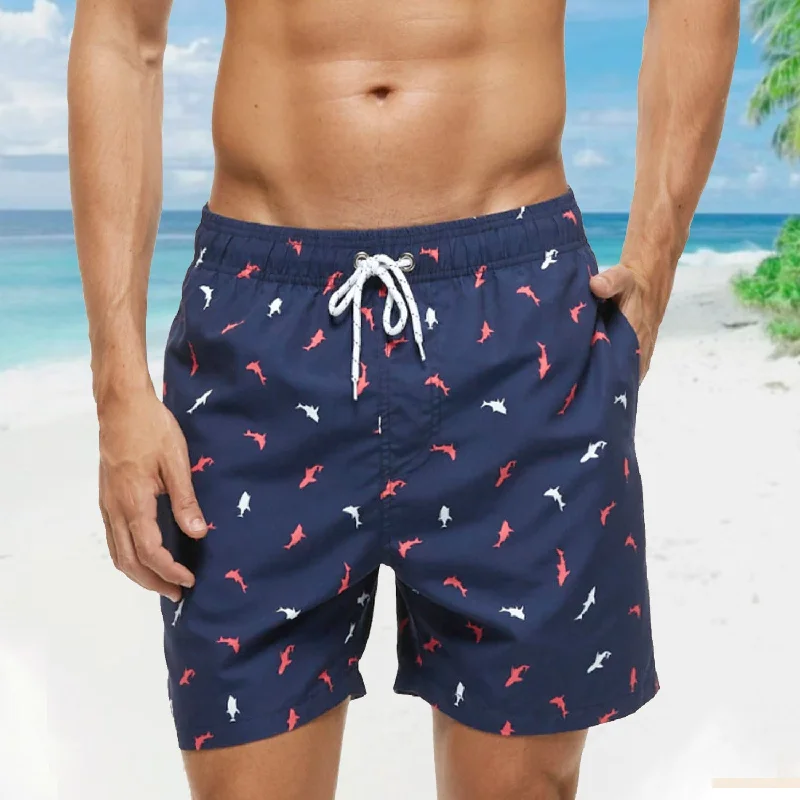 Red + White Fish Board Shorts