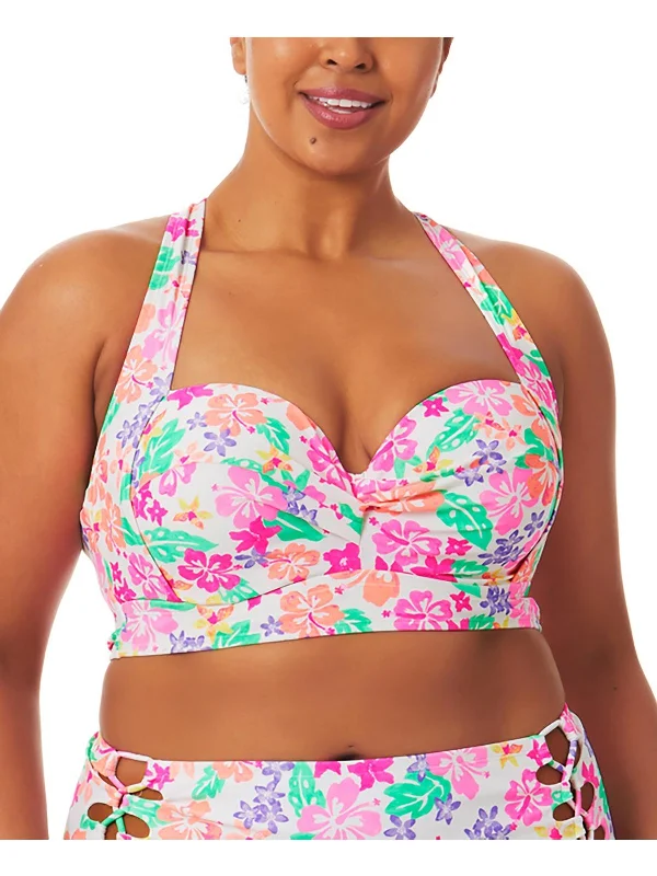 Plus Womens Floral Print Underwire Bikini Swim top