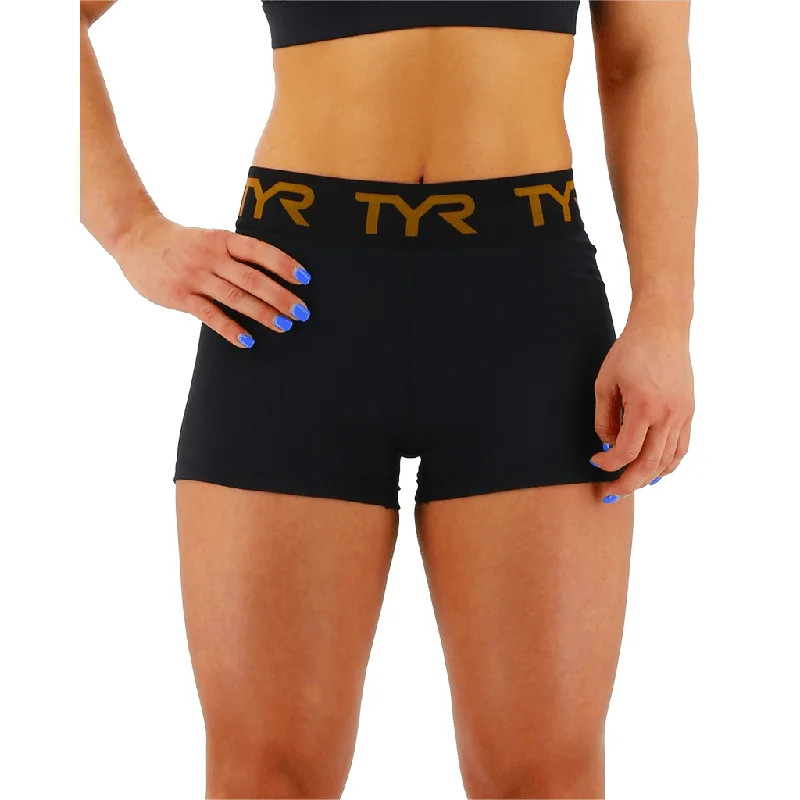 TYR GYM Women’s Black Mid Rise 2" Logo Short