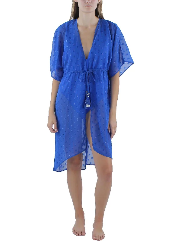 Womens Metallic Kimono Cover-Up