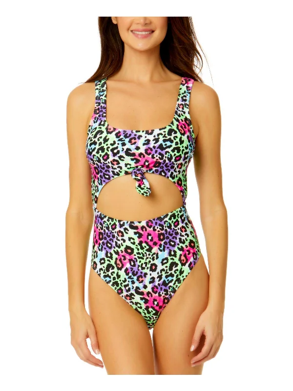 Womens Cut-Out Animal Print One-Piece Swimsuit