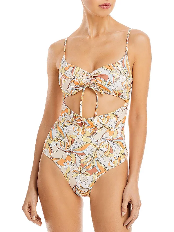 Rumi Womens Floral Print Cut-Out One-Piece Swimsuit