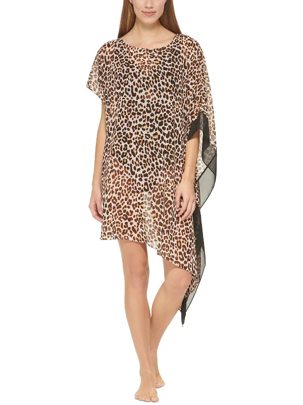 Womens Animal Print Asymmetrical Cover-Up