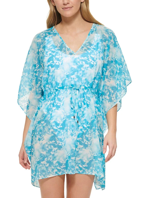 Womens Printed Drawstring Cover-Up