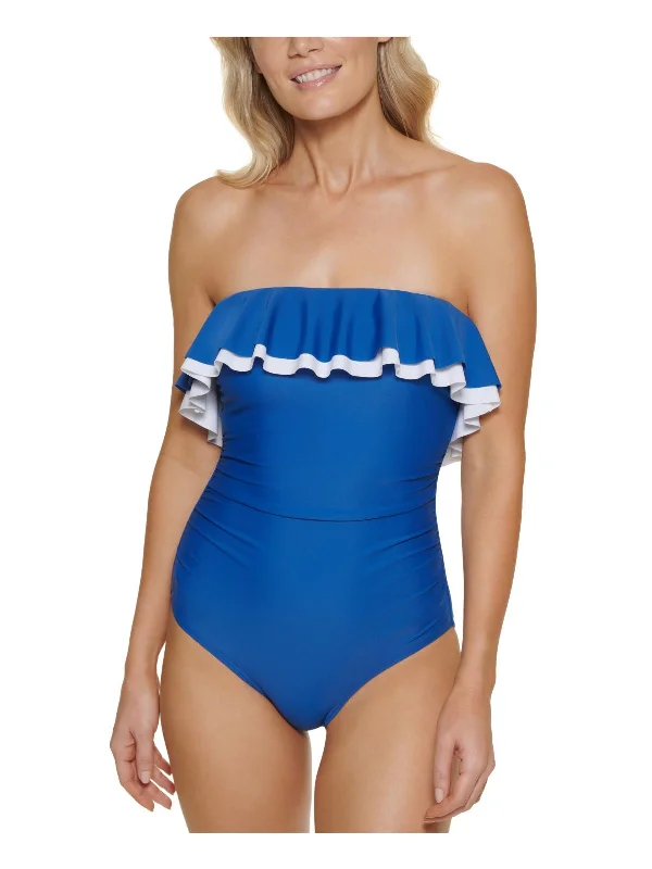 Womens Ruffled Ruched One-Piece Swimsuit