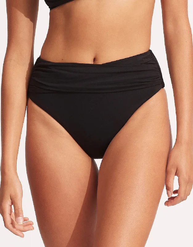 Collective High Waist Wrap Front Bikini Pant - Black