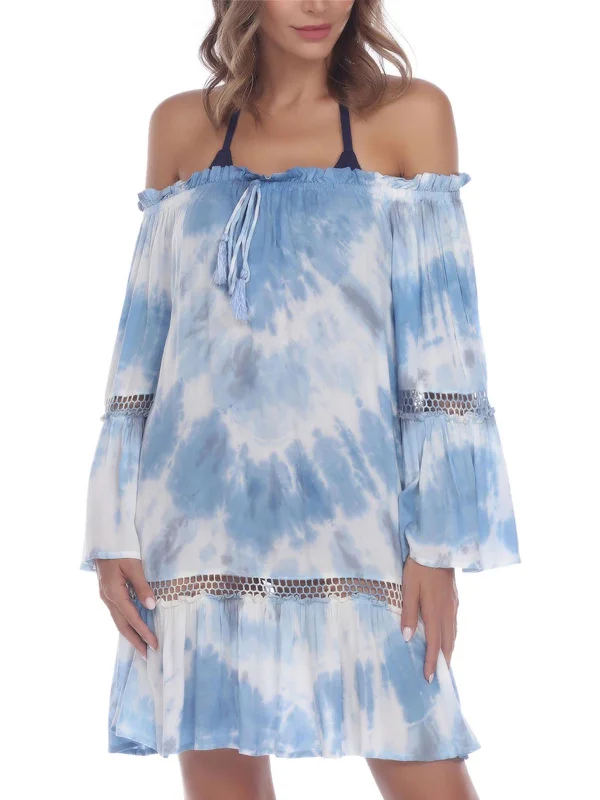 Womens Off Shoulders Tie-Dye Cover-Up