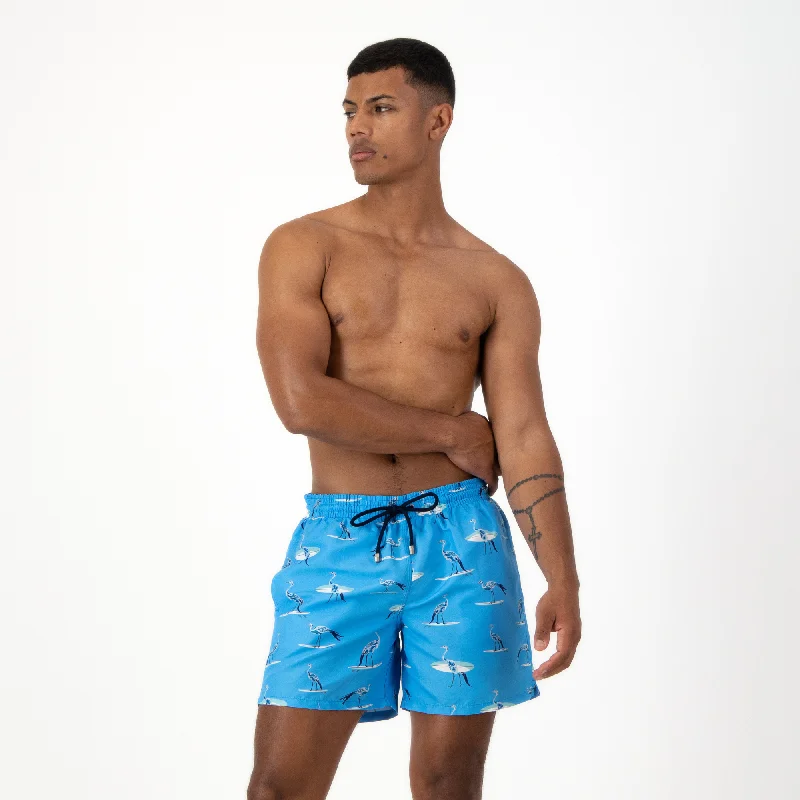 Mid-length Swim Shorts | Crane Surfer / Light Blue