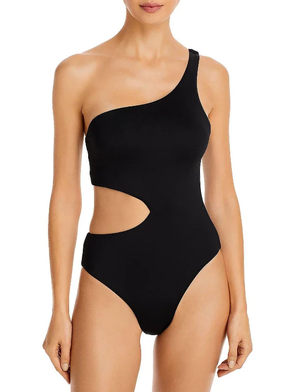 Womens Stretch One Shoulder One-Piece Swimsuit