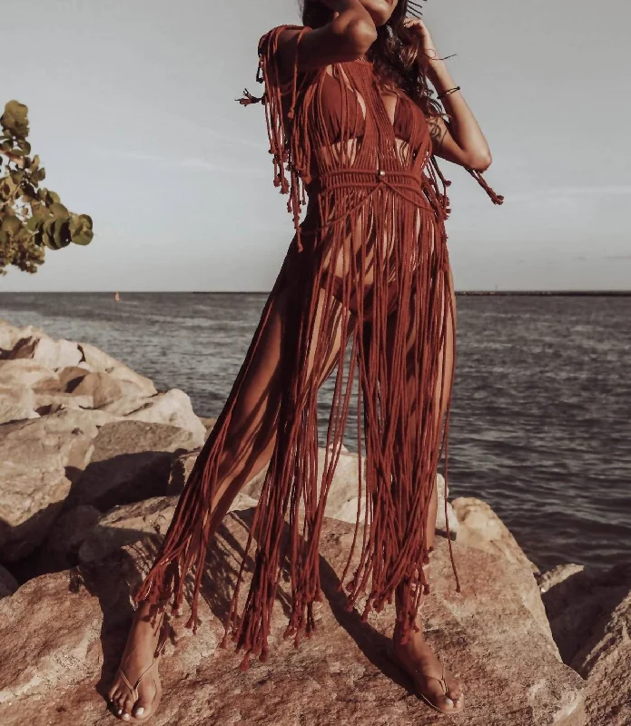 Vella Long Dress In Rust