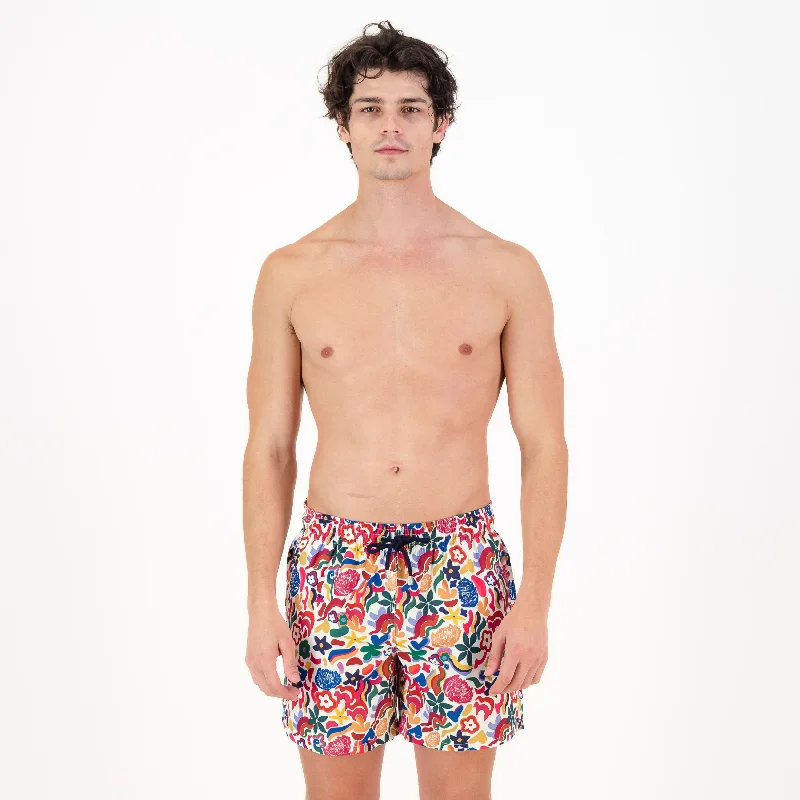 Mid-length Swim Shorts | Flora / Pink