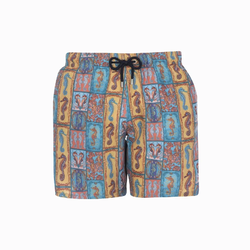 Mid-length Swim Shorts | Seahorses / Gold