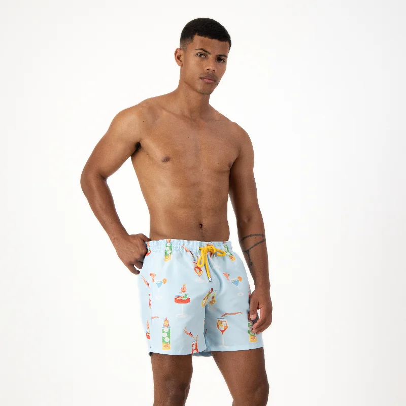 Mid-length Swim Shorts | Tipsy Diver / Light Blue