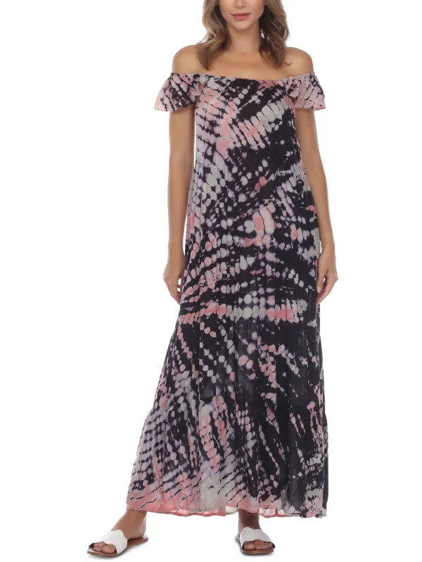 Womens Ruffled Tie-Dye Cover-Up