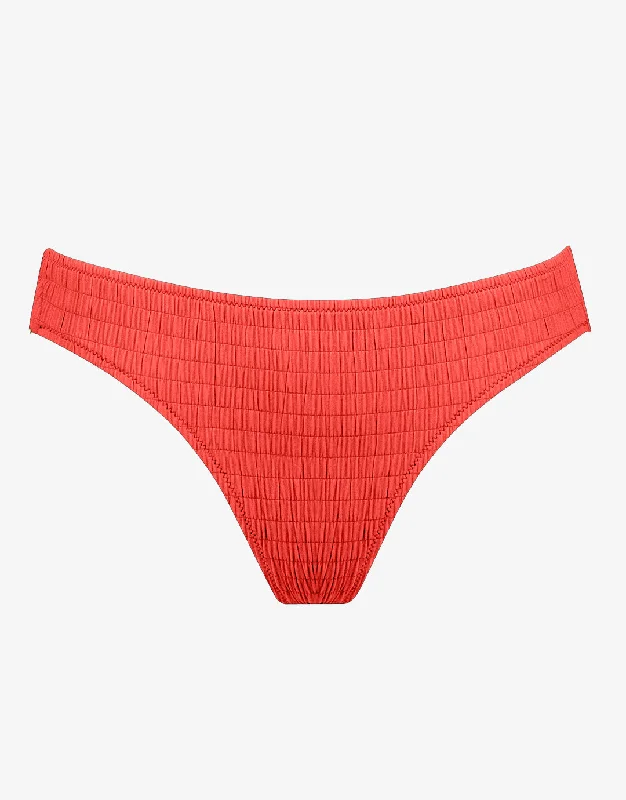 Solid Crush Ring Side Bikini Pant - Fiery Coral