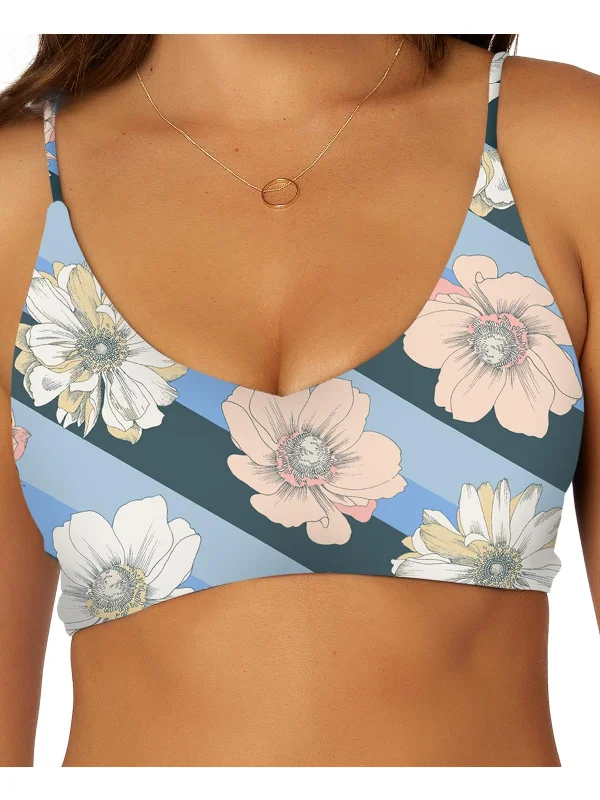 Juniors Womens Lace-Up Back Floral Print Bikini Swim top