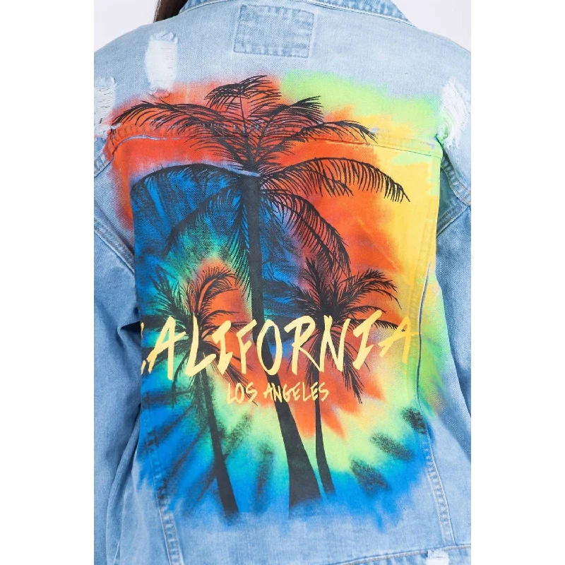 American Bazi - Full Size Painted Back Distressed Denim Jacket