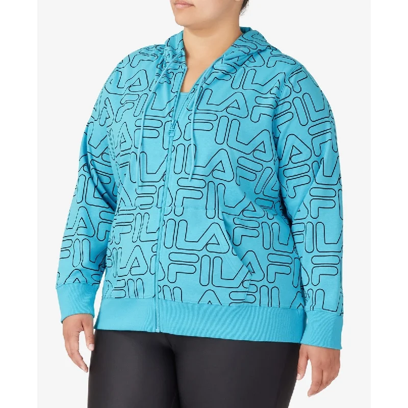 Fila Women's Printed Zip Front Hooded Jacket Blue Size 1X