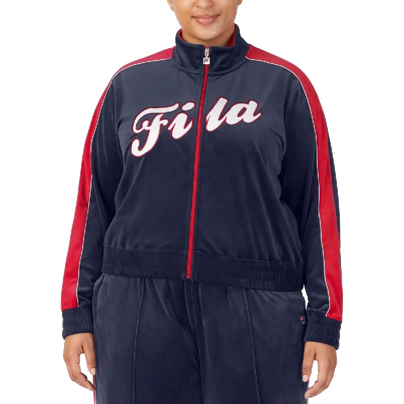 Fila Women's Valery Logo Zip Front Velour Jacket Blue Size 2X